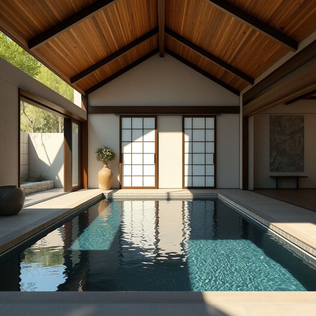 Japanese Design outdoor pool area - AI Generated