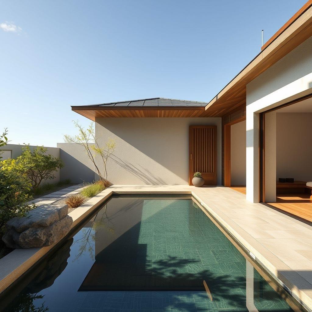 Japanese Design outdoor pool area - AI Generated