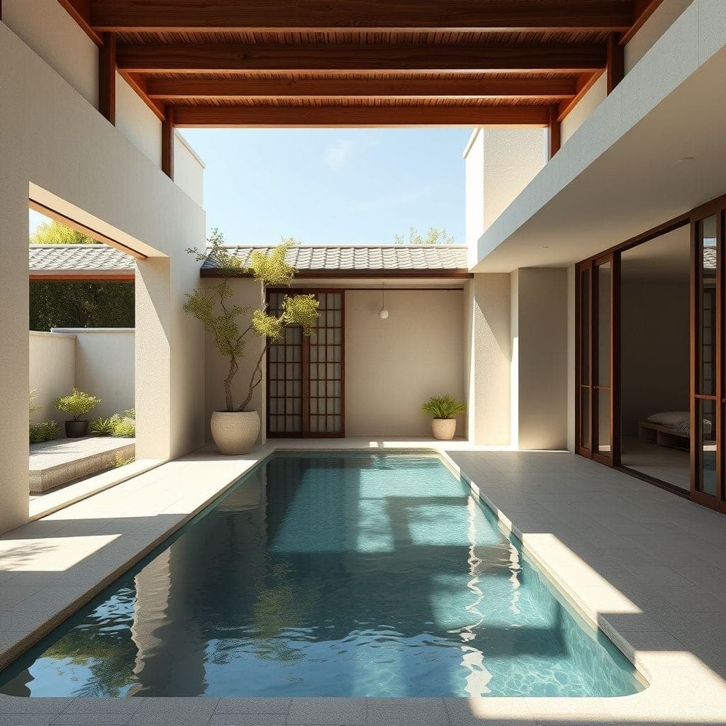Japanese Design outdoor pool area - AI Generated