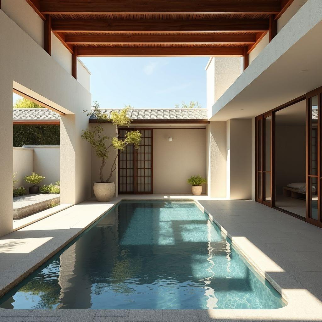 Japanese Design outdoor pool area - AI Generated
