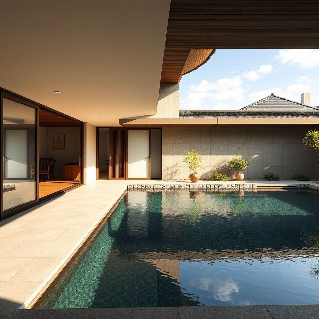 Japanese Design outdoor pool area - AI Generated
