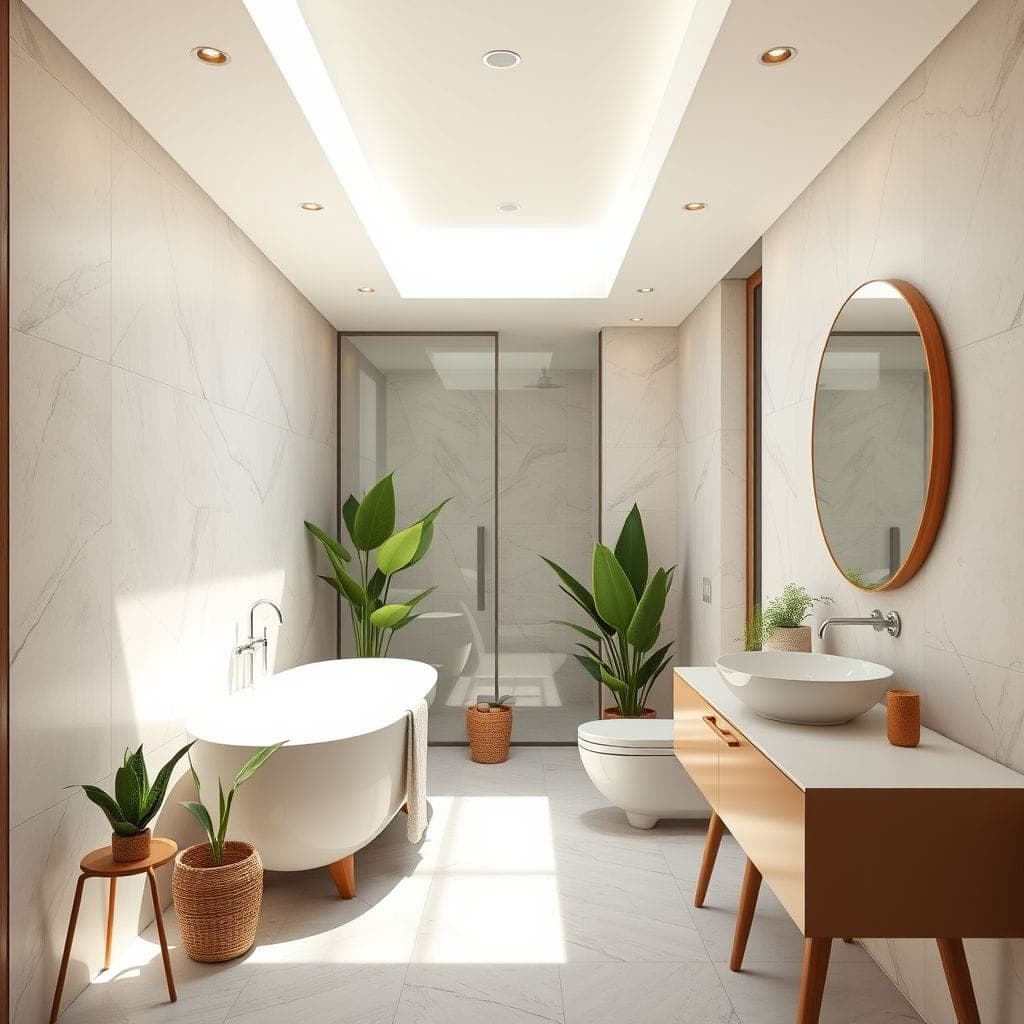 Midcentury Modern hotel bathroom - AI Generated