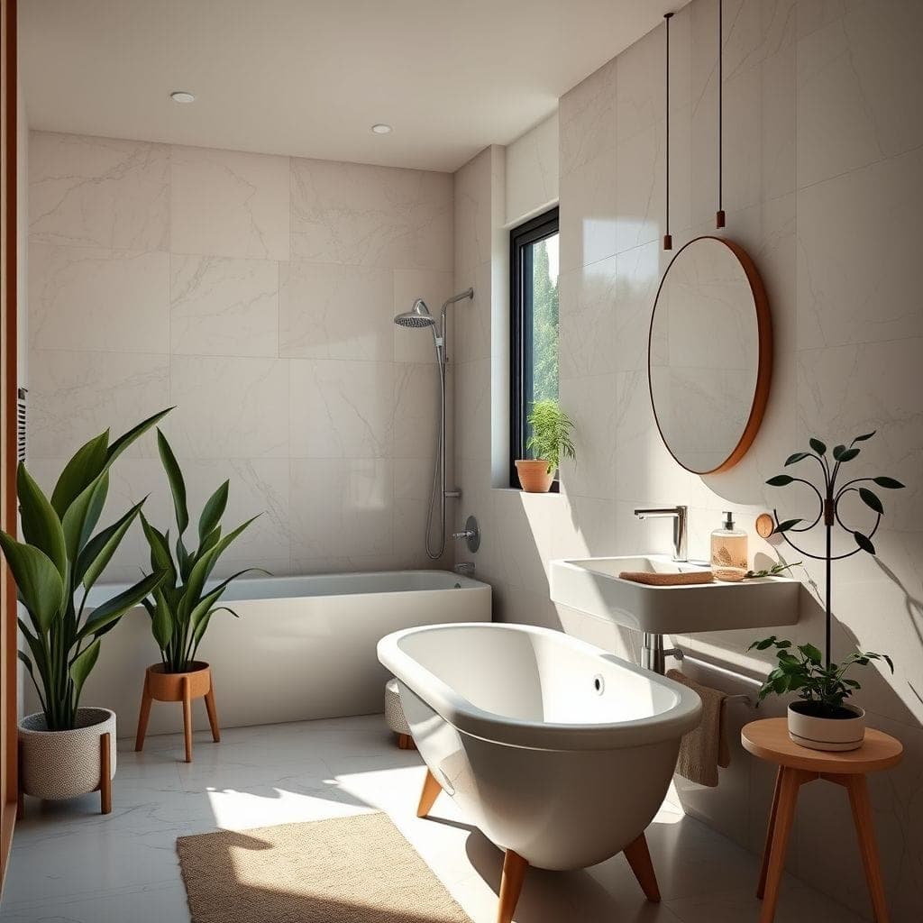 Midcentury Modern hotel bathroom - AI Generated
