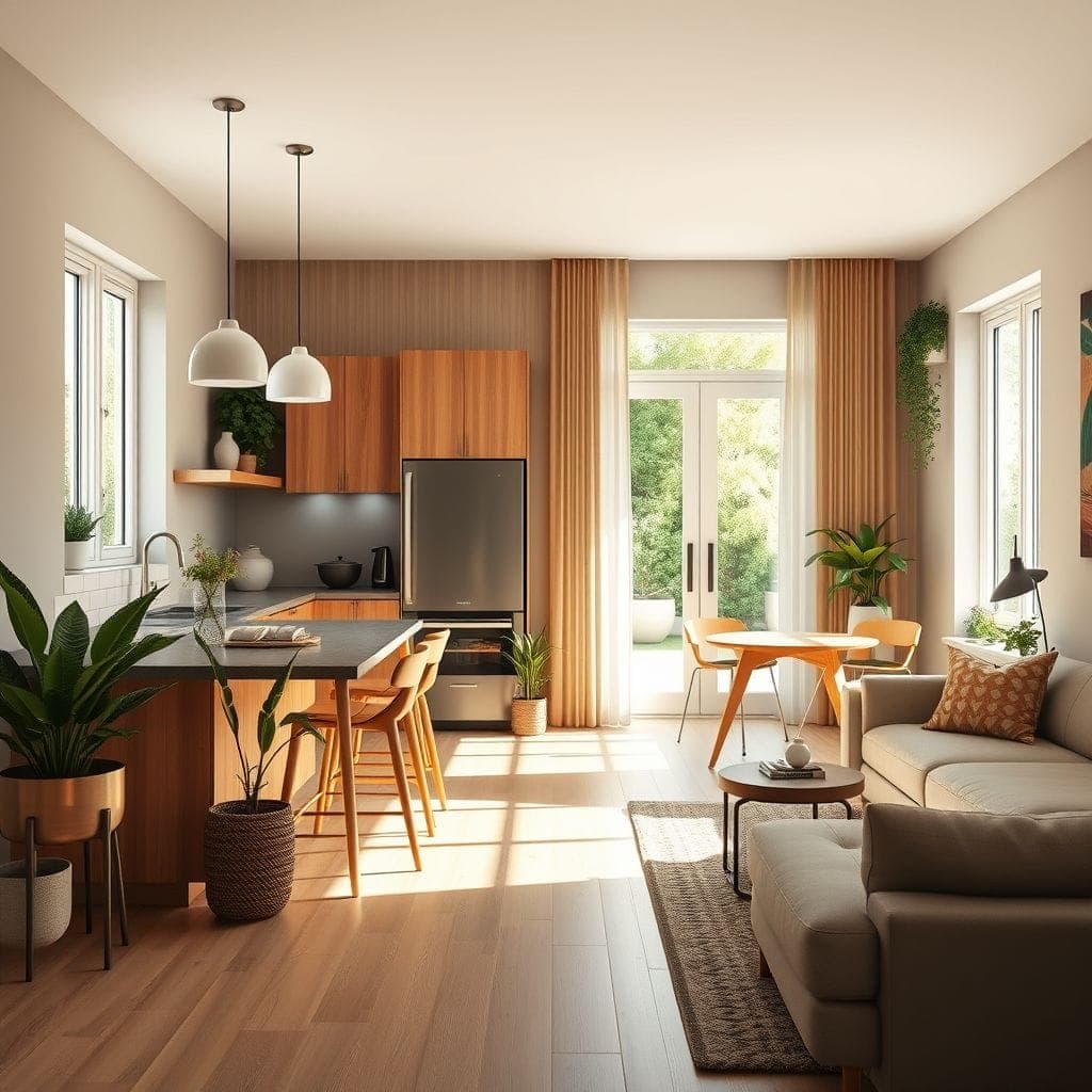 Midcentury Modern kitchen living combo - AI Generated