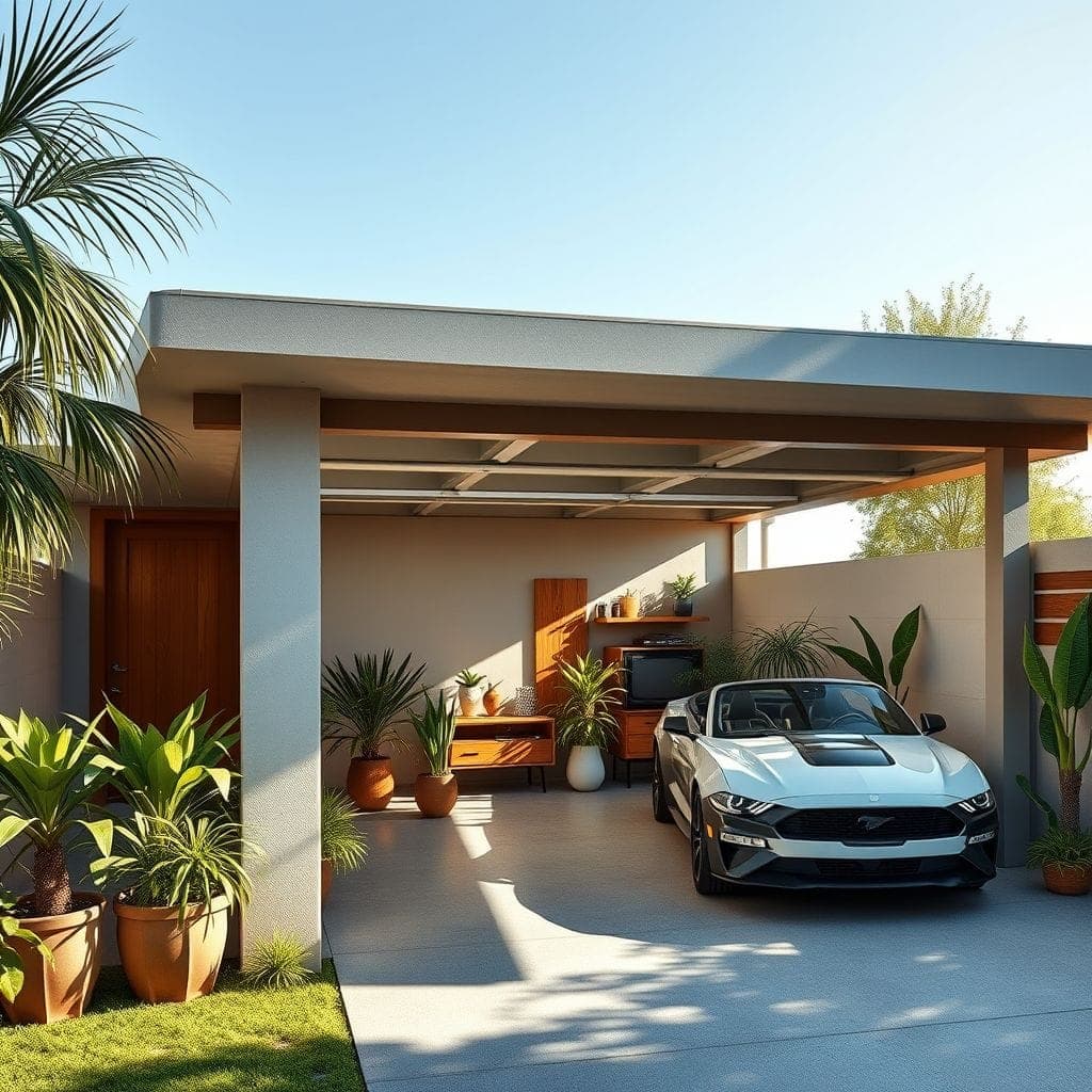 Midcentury Modern outdoor garage - AI Generated