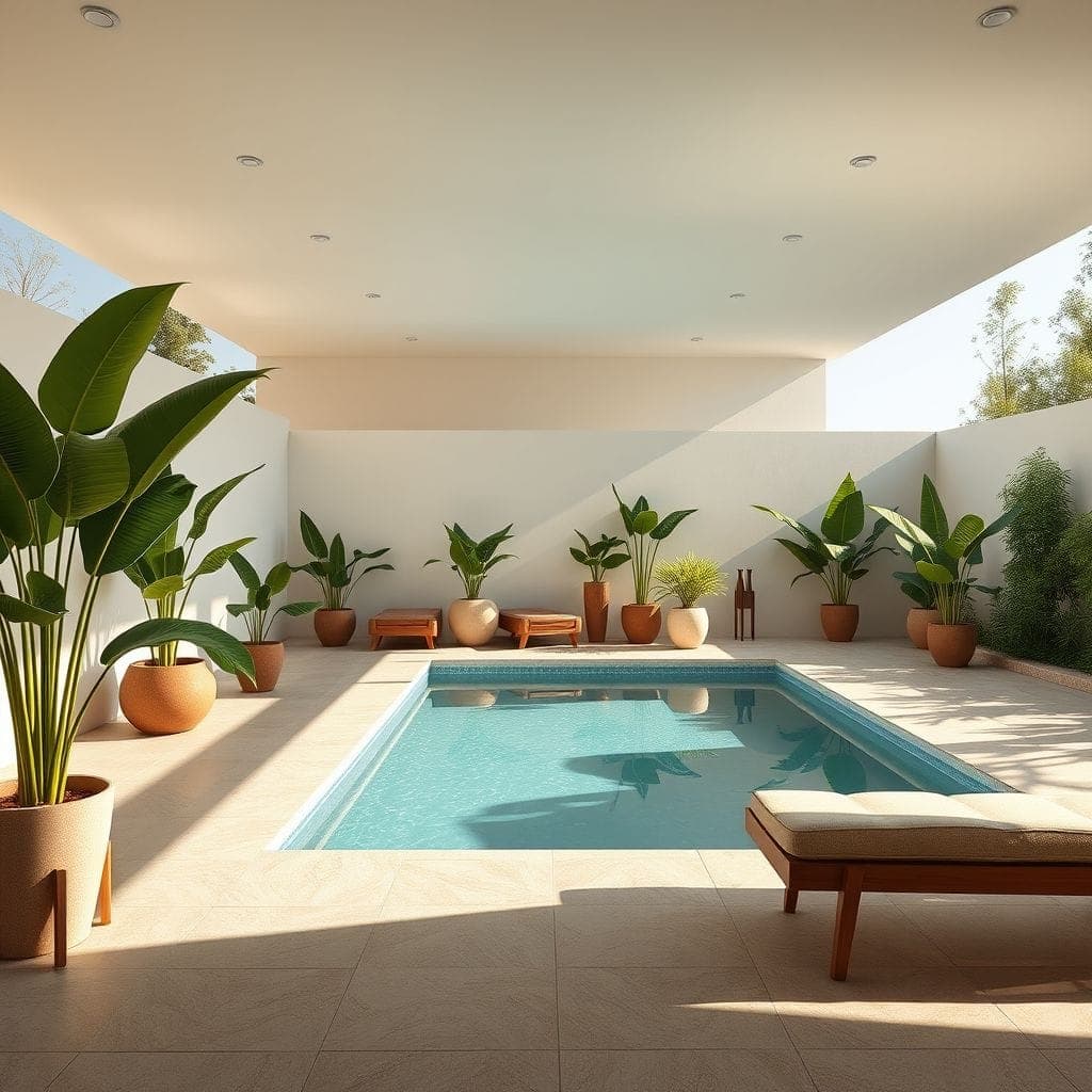 Midcentury Modern outdoor pool area - AI Generated