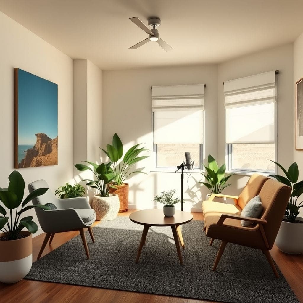 Midcentury Modern podcast studio - AI Generated