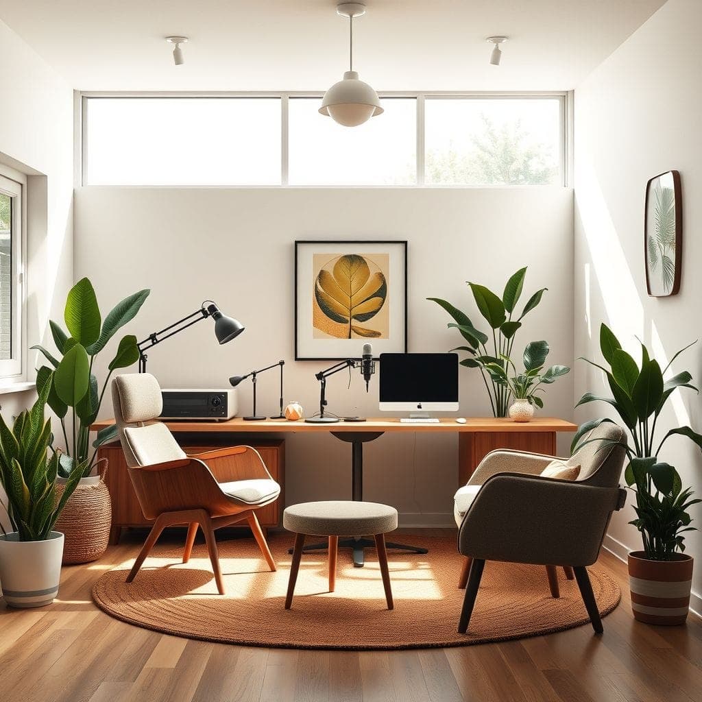 Midcentury Modern podcast studio - AI Generated