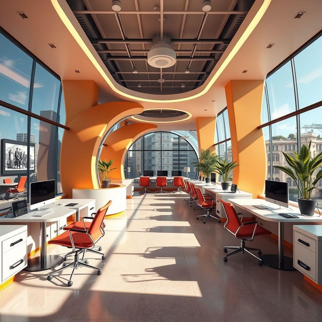 Retro Futuristic coworking space - AI Generated