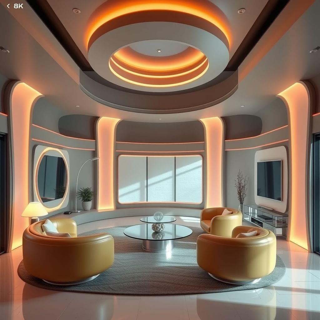 Retro Futuristic entertainment room - AI Generated