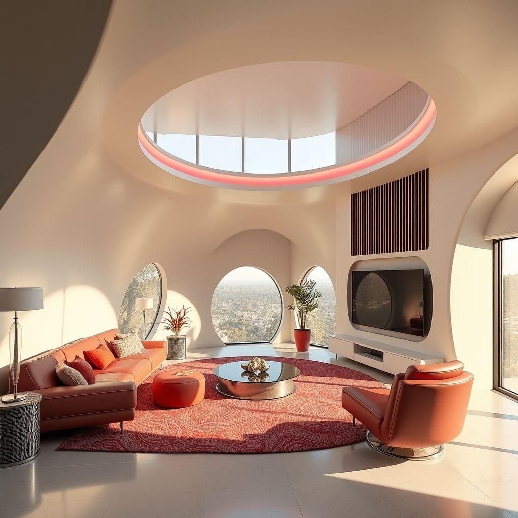 Retro Futuristic entertainment room - AI Generated