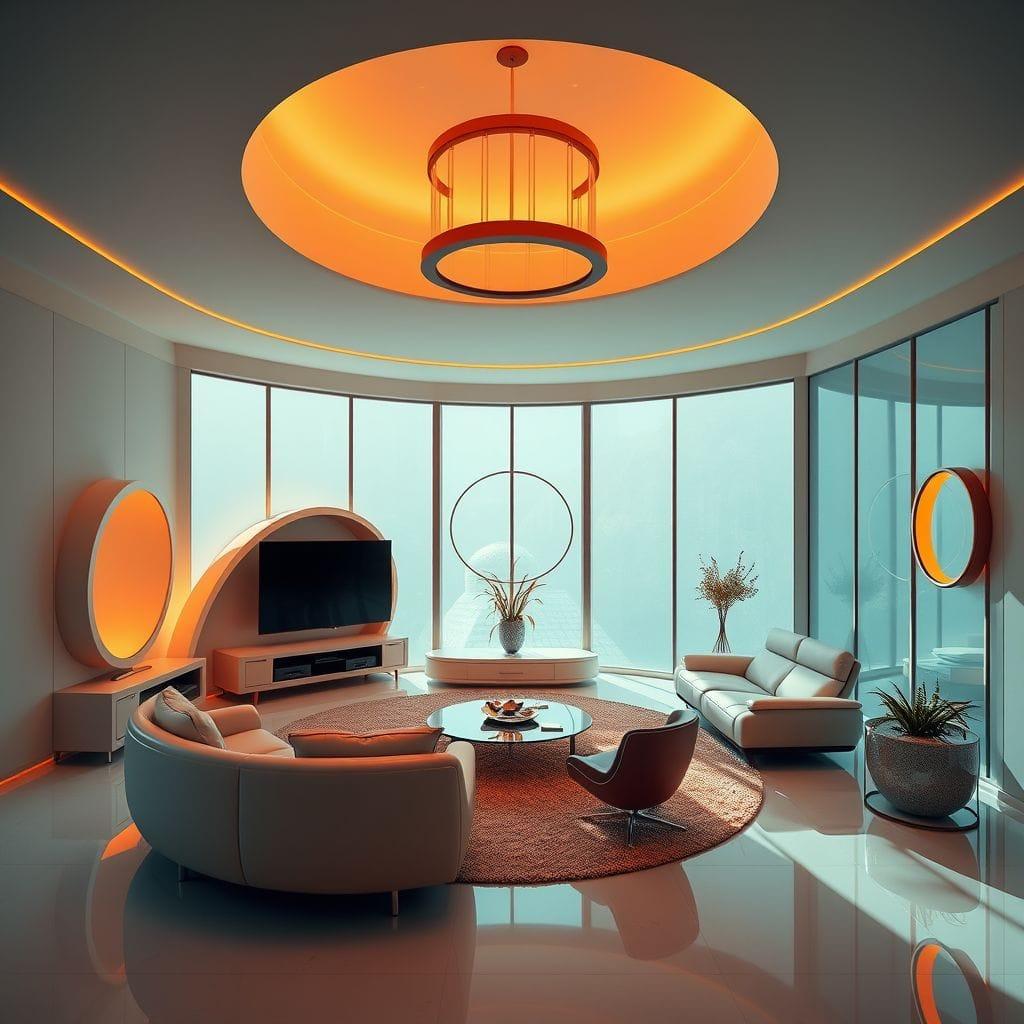 Retro Futuristic entertainment room - AI Generated