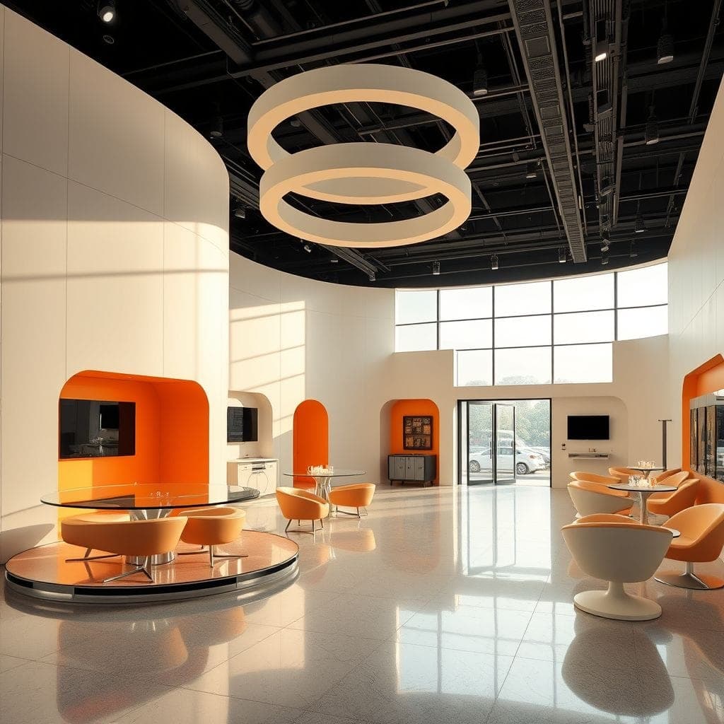 Retro Futuristic exhibition space - AI Generated