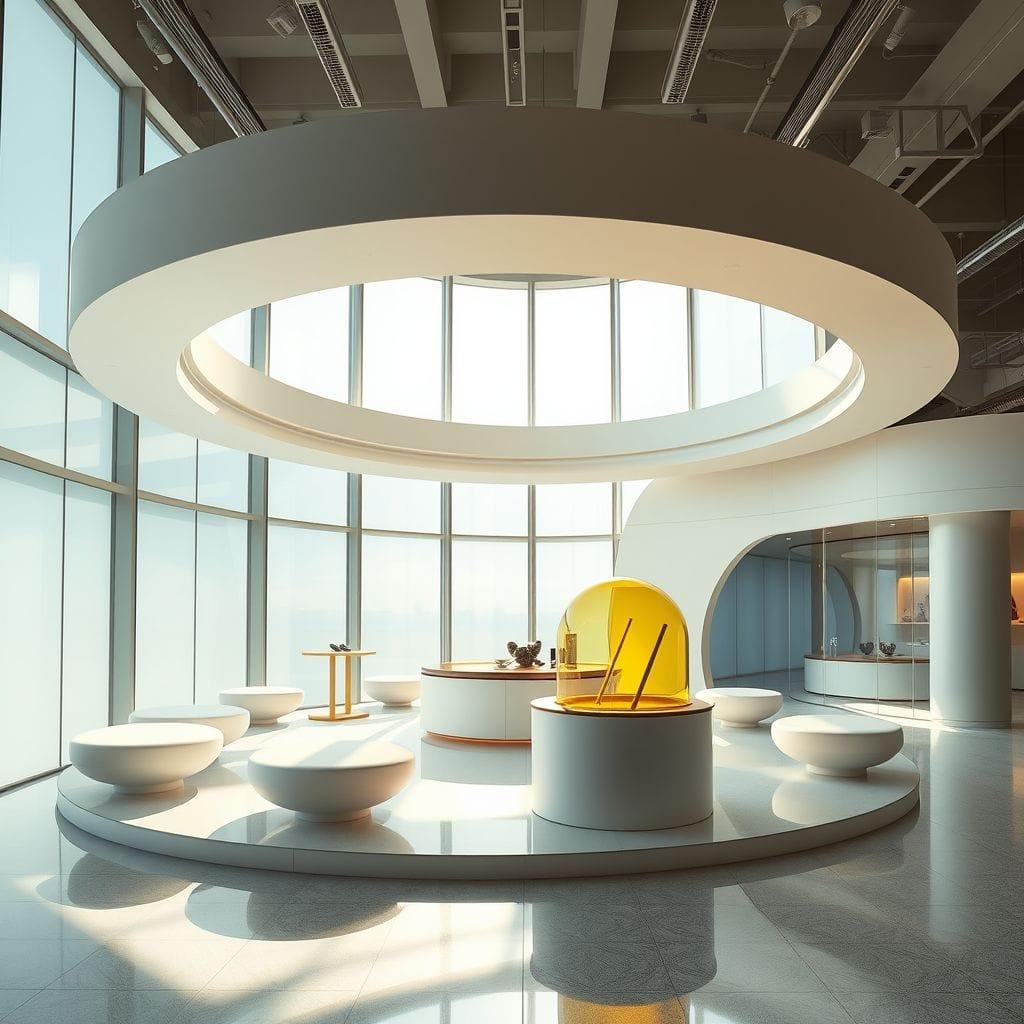 Retro Futuristic exhibition space - AI Generated