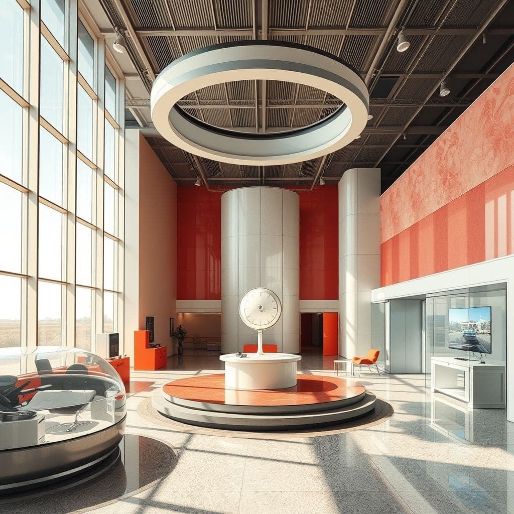Retro Futuristic exhibition space - AI Generated