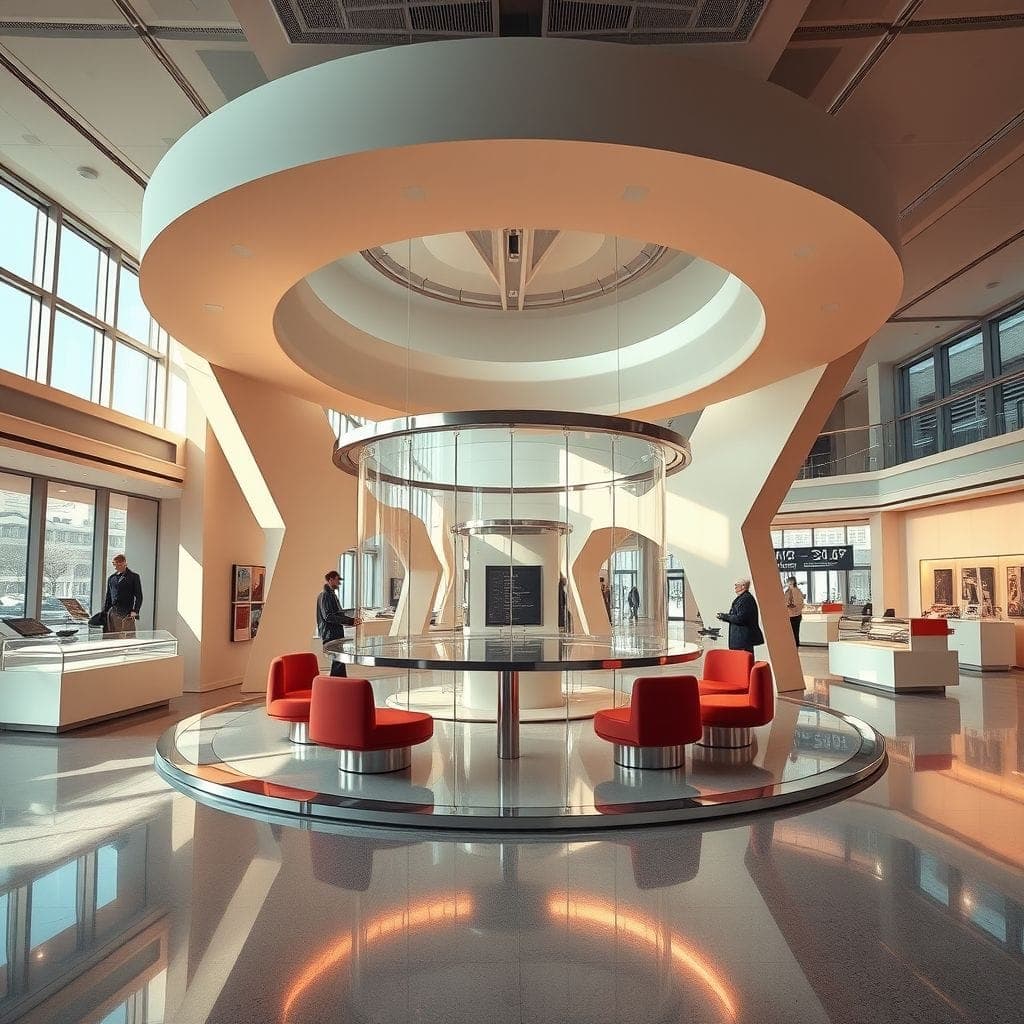 Retro Futuristic exhibition space - AI Generated