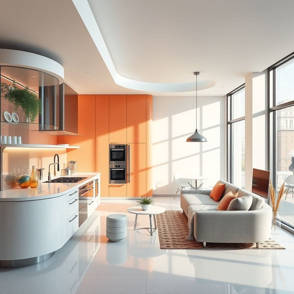 Retro Futuristic kitchen living combo - AI Generated