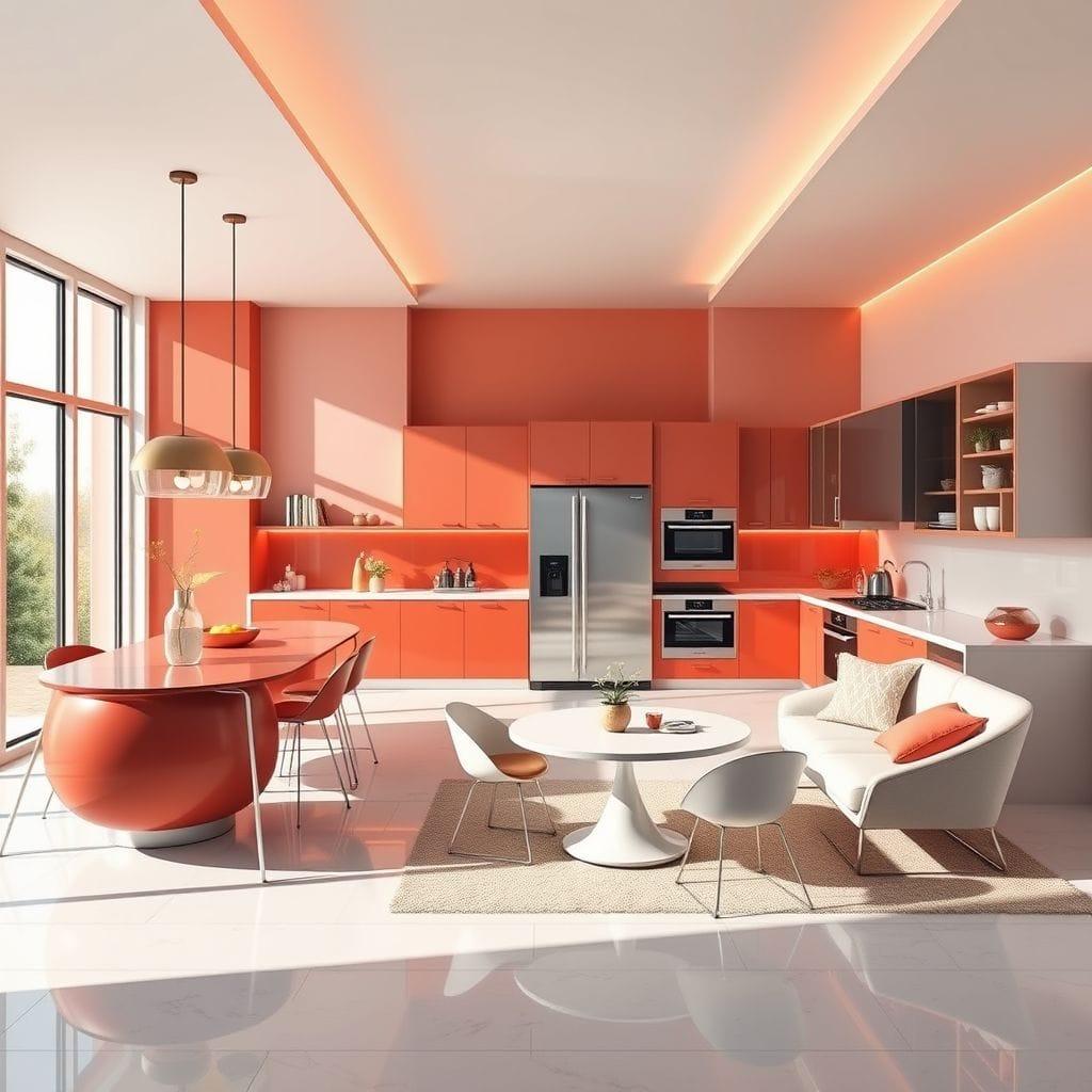 Retro Futuristic kitchen living combo - AI Generated